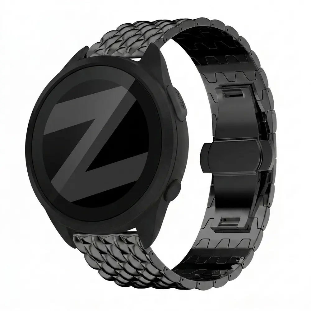 Steel Strap 'Dragon', black, on a watch, 3/4 front view