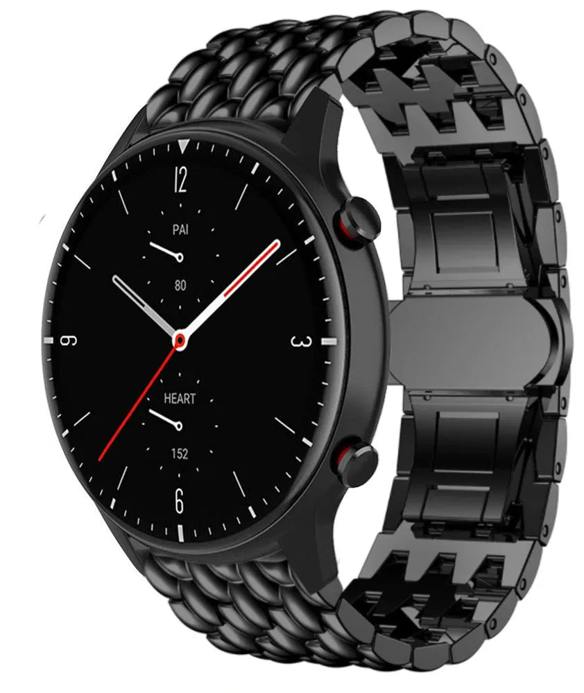 Steel Dragon Strap, black, on a watch, 3/4 front view