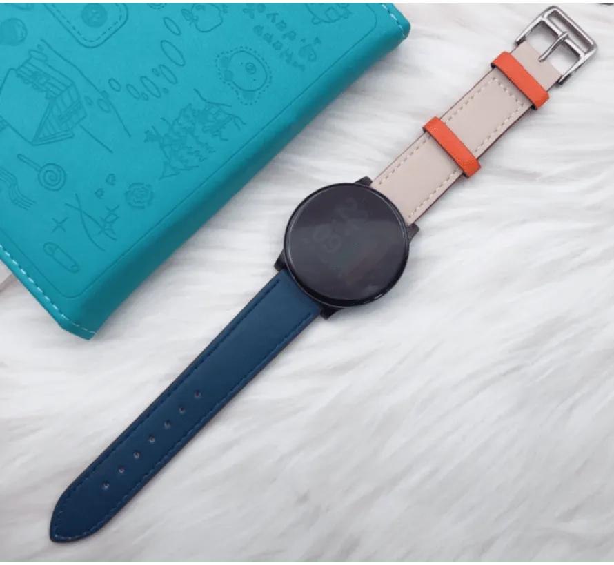 Leather Strap 'Duo', on a watch, 3/4 front view