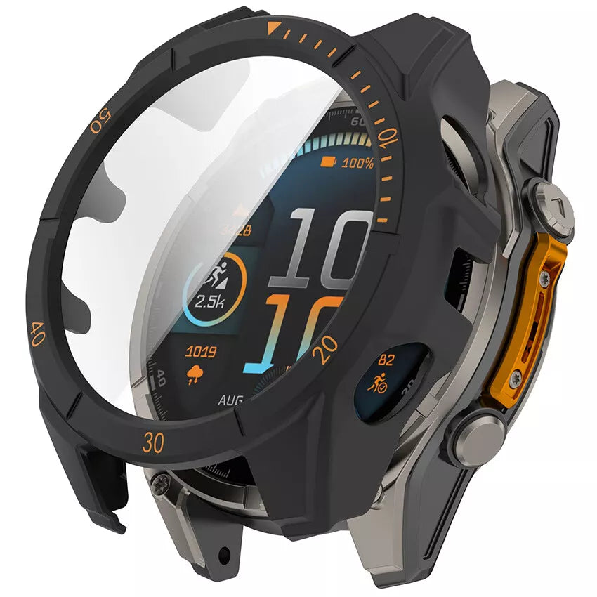 Coque rigide avec verre Garmin Fenix 8 - 47mm AMOLED (noir/orange)