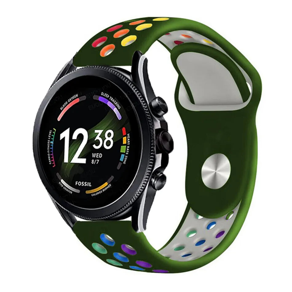 Silicone Sport Strap, on a watch, 3/4 front view