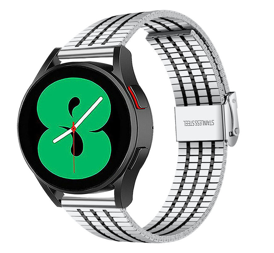 Fine Steel Strap, silver/black, on a watch, 3/4 front view