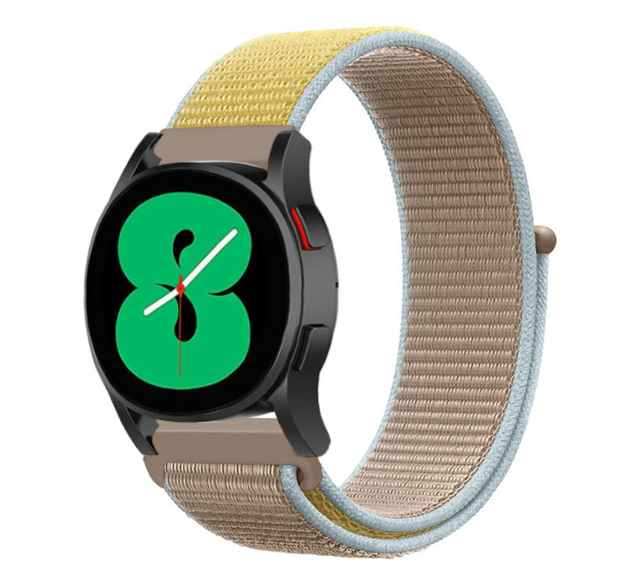Nylon Strap, camel, on a watch, 3/4 front view