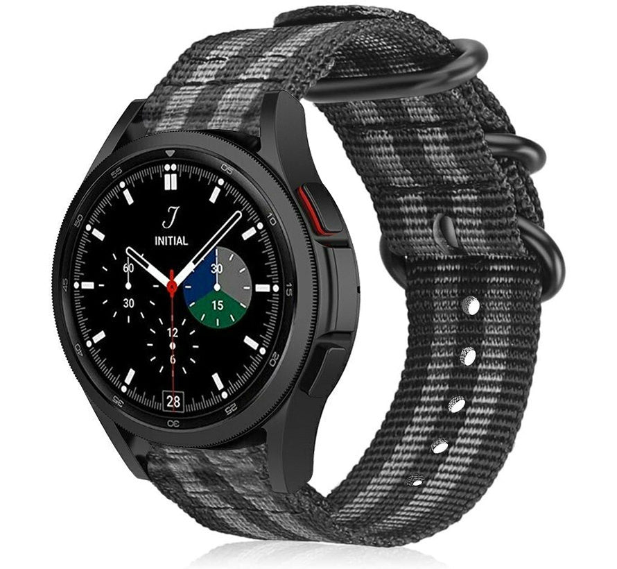 Nylon Buckle Strap, black/grey, on a watch, 3/4 front view