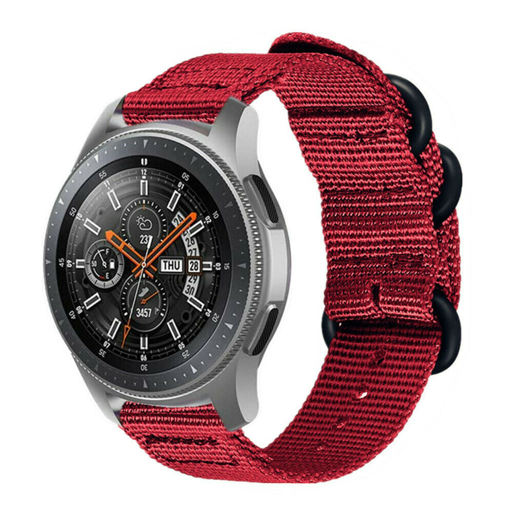 Nylon Buckle Strap, red, on a watch, 3/4 front view