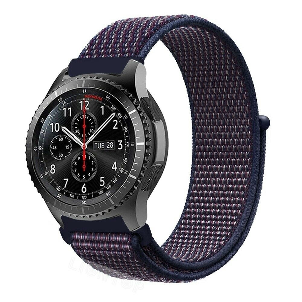 Nylon Strap, indigo, on a watch, 3/4 front view