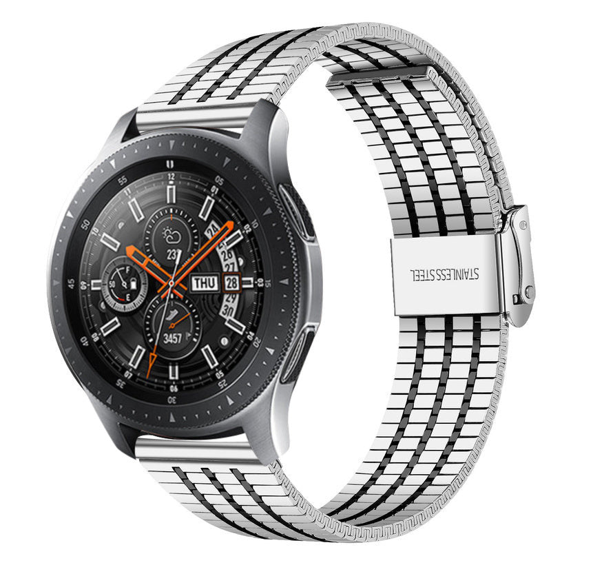 Fine Steel Strap, silver/black, on a watch, 3/4 front view