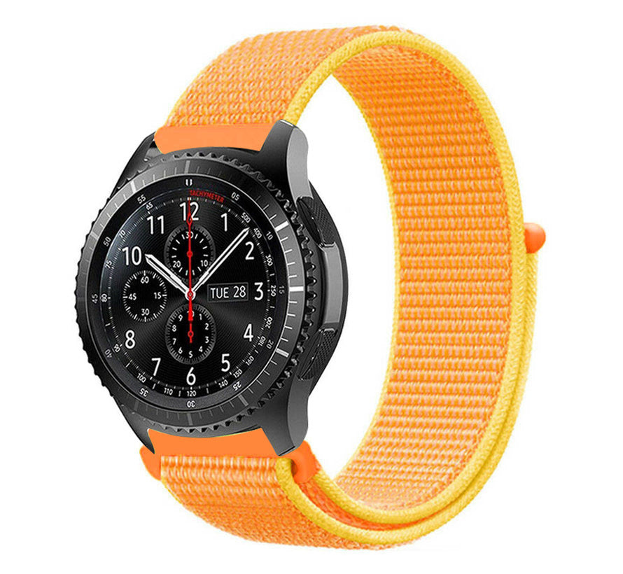 Nylon Strap, orange/yellow, on a watch, 3/4 front view