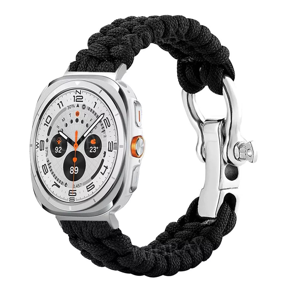Nylon Rope Strap, black, on a watch, 3/4 front view