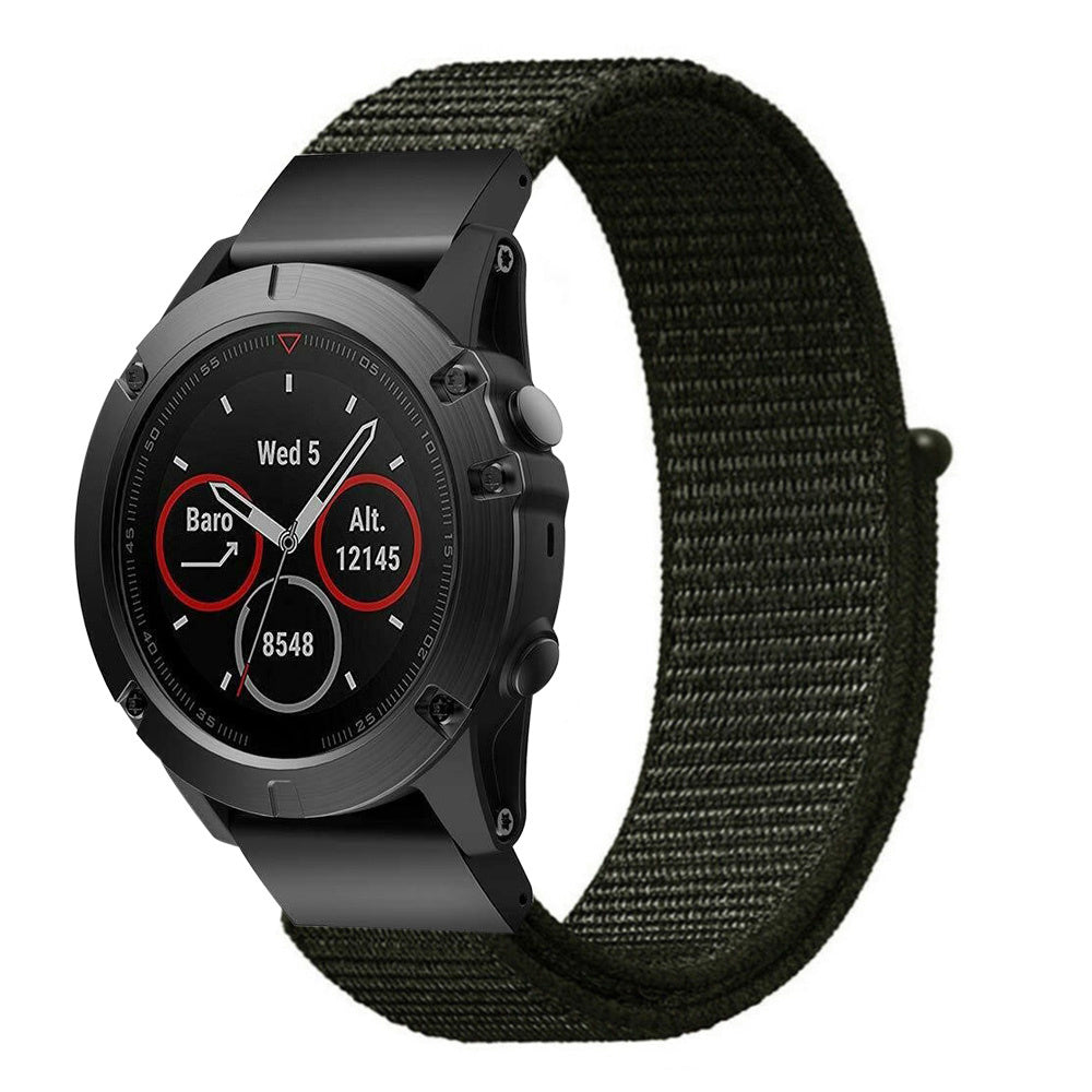 Nylon Strap, army green, on a watch, 3/4 front view