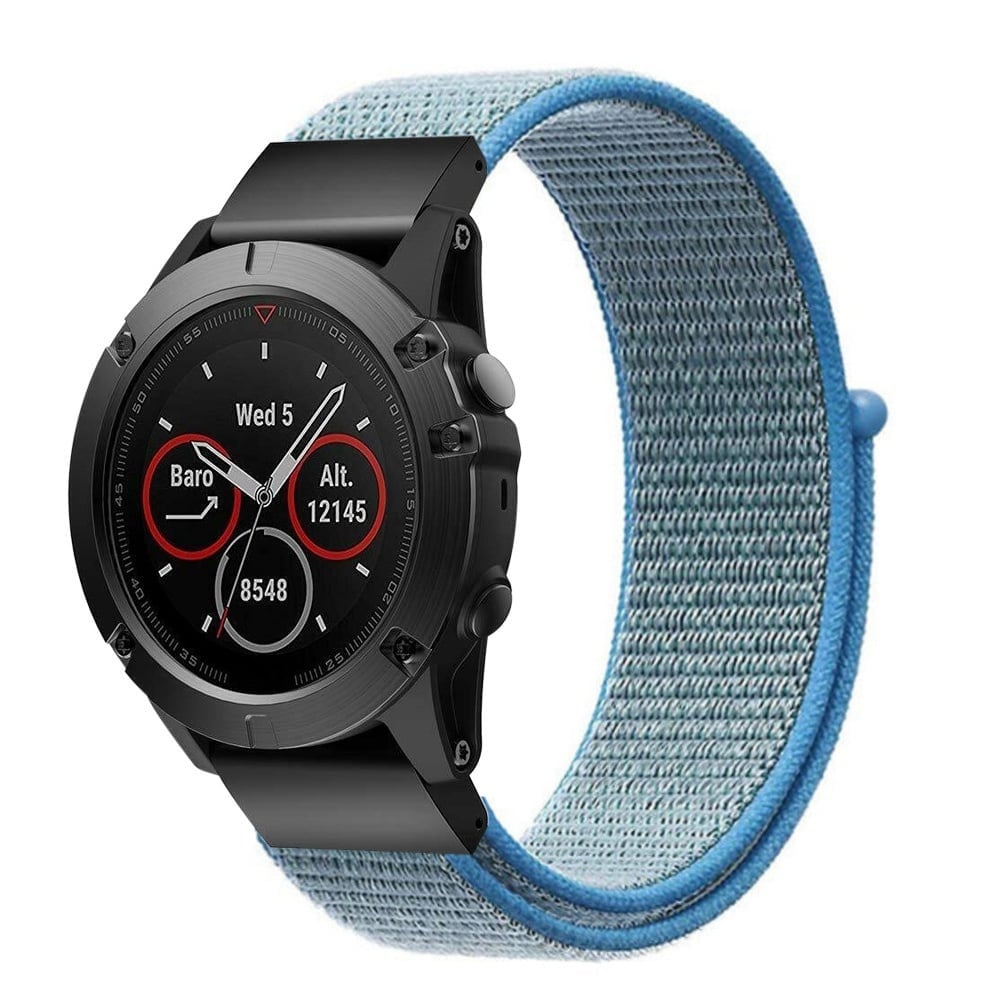 Nylon Strap, light blue, on a watch, 3/4 front view