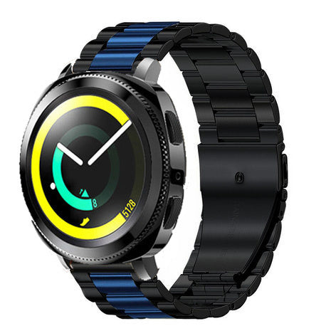 Steel Strap, black/blue, on a watch, 3/4 front view