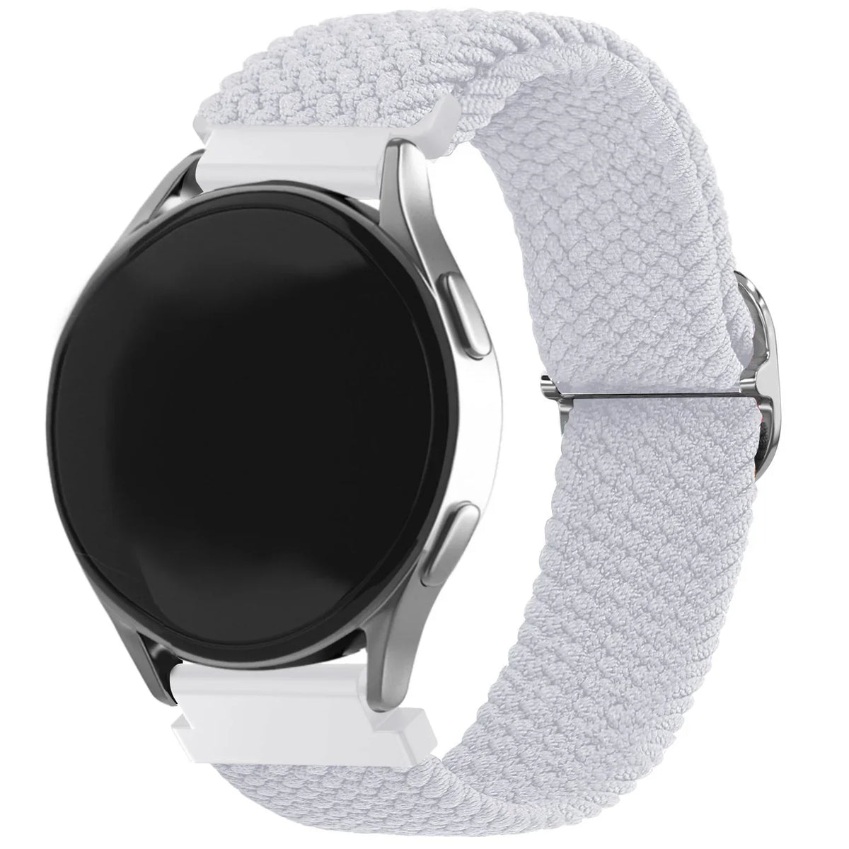 Nylon Adjustable Braided Strap, white, on a watch, 3/4 front view