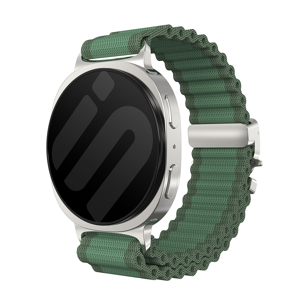 Bracelet nylon Outdoor avec boucle en P Samsung Galaxy Watch 8 Classic (vert avec argent)