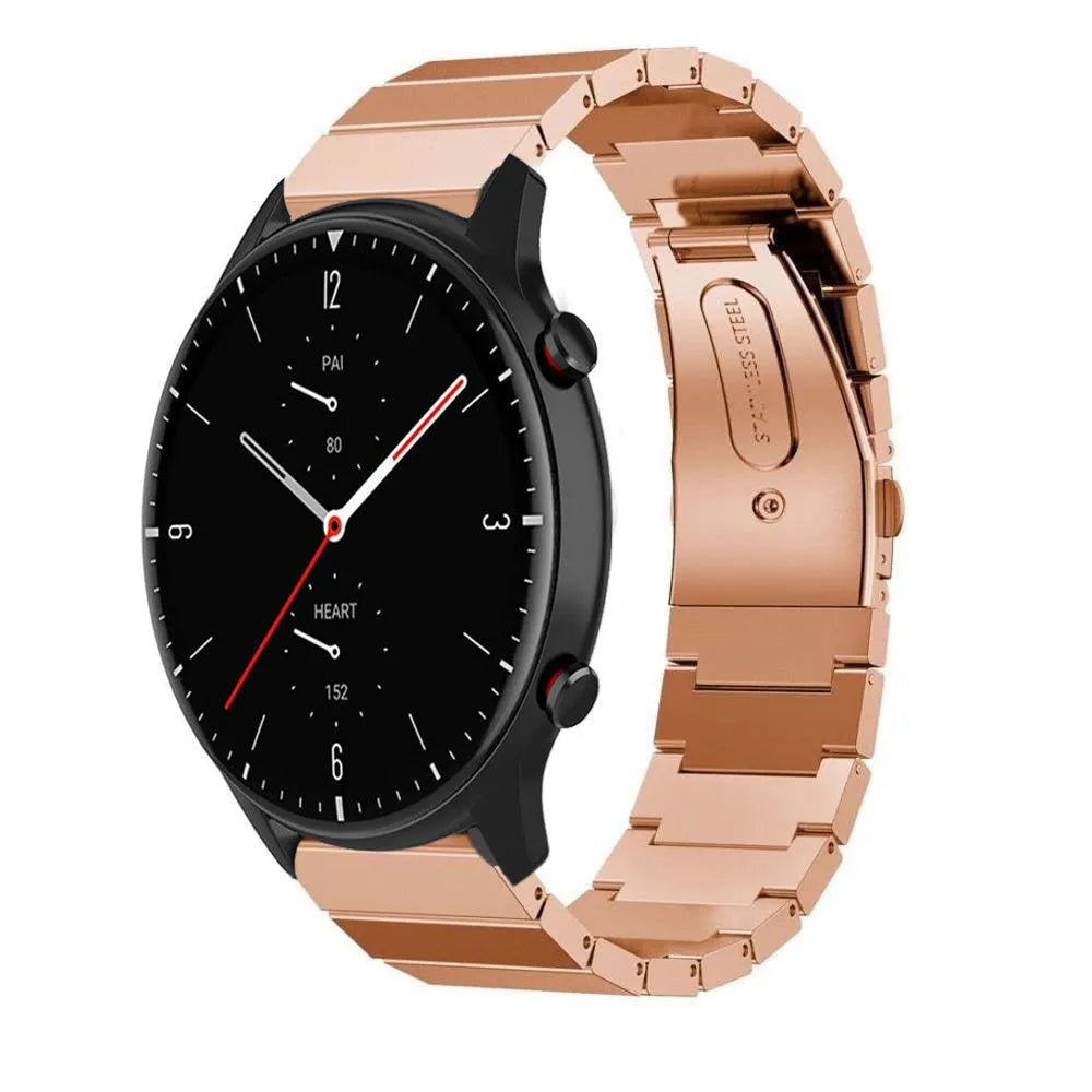 Premium Metal Strap, rose gold, on a watch, 3/4 front view