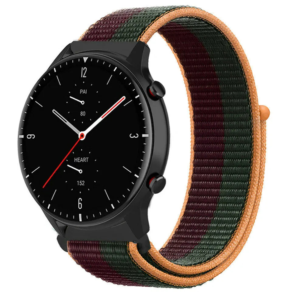 Nylon Strap, dark cherry, on a watch, 3/4 front view