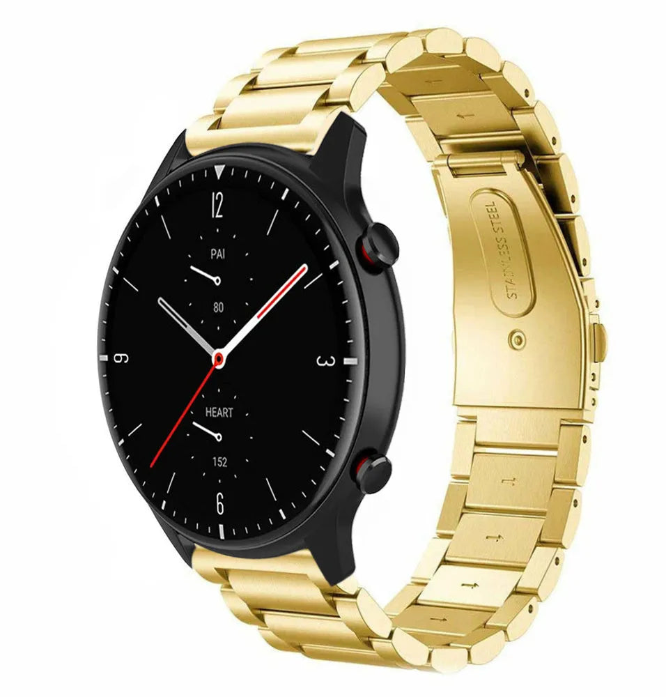 Steel Strap, gold, on a watch, 3/4 front view