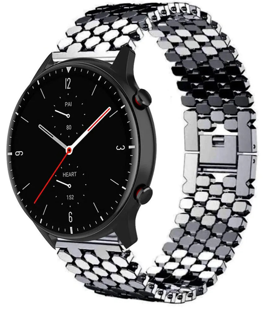 Steel Strap Hexagons, black, on a watch, 3/4 front view