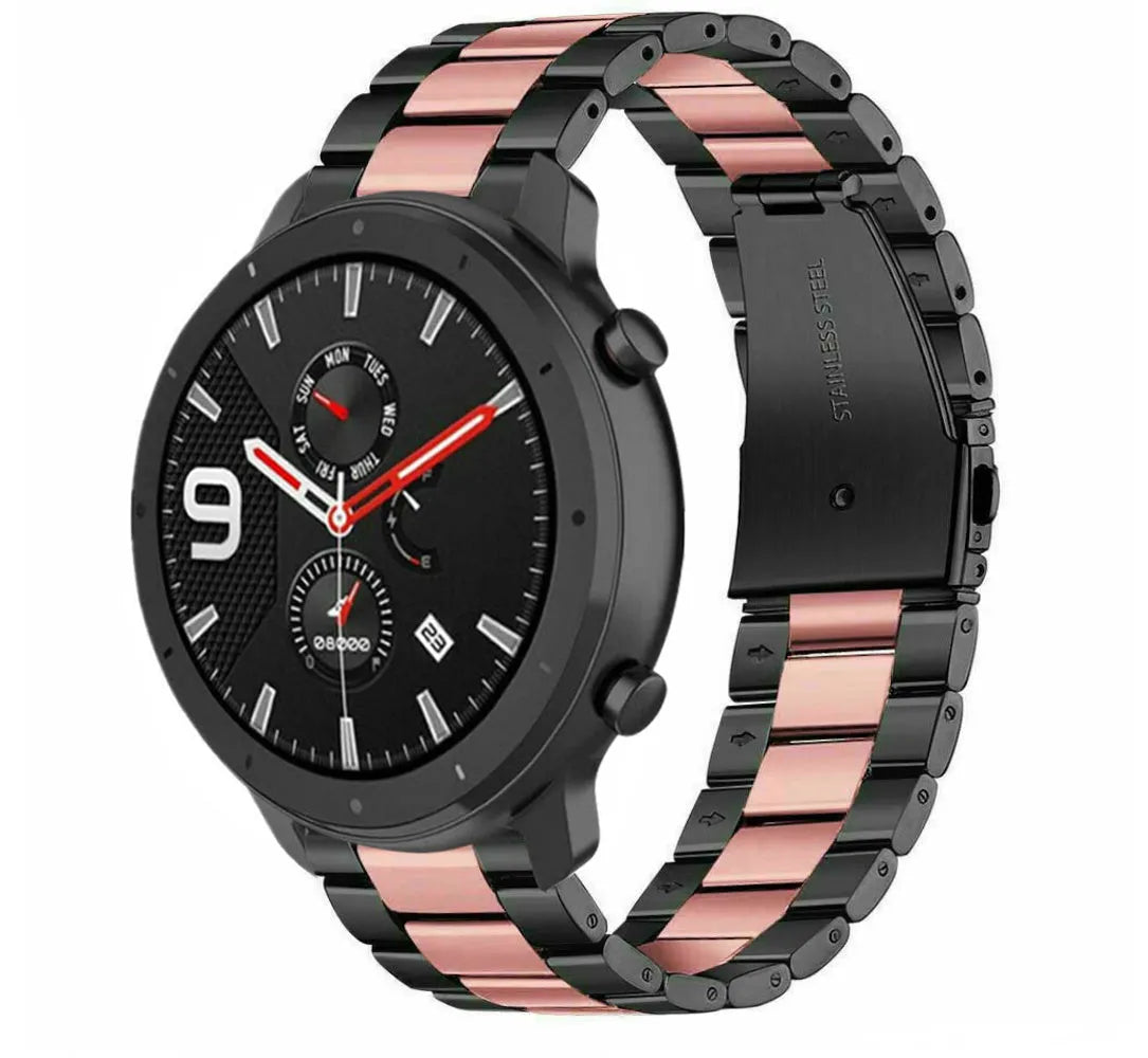 Steel Strap, black/pink, on a watch, 3/4 front view