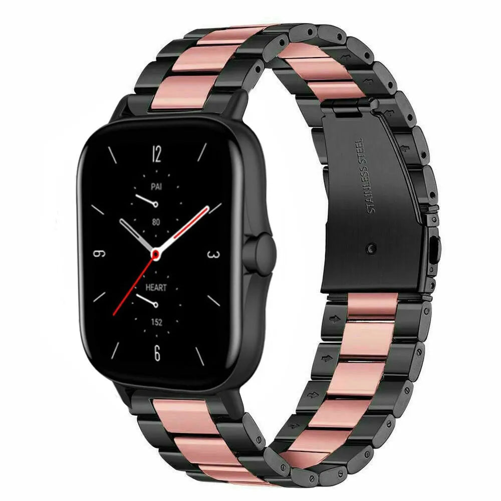 Steel Strap, black/pink, on a watch, 3/4 front view