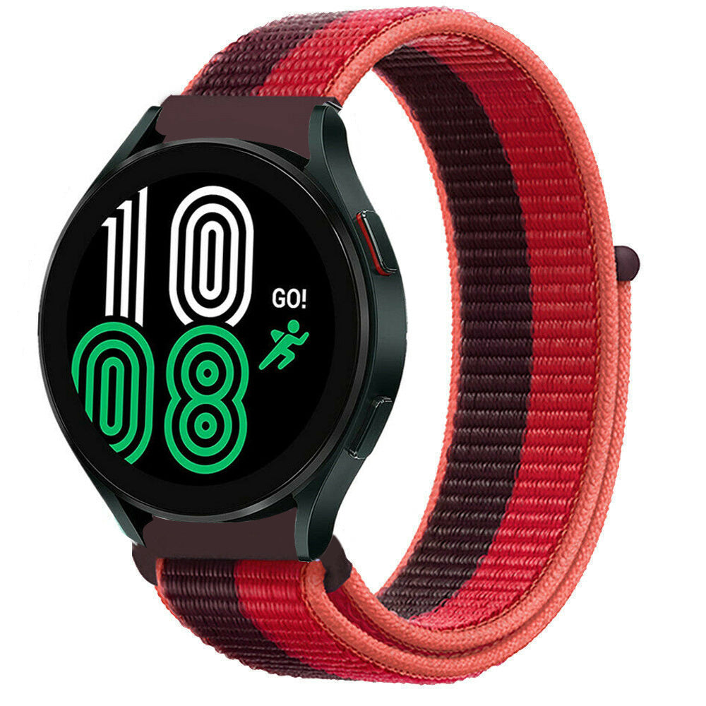 Nylon Strap, cherry magenta, on a watch, 3/4 front view