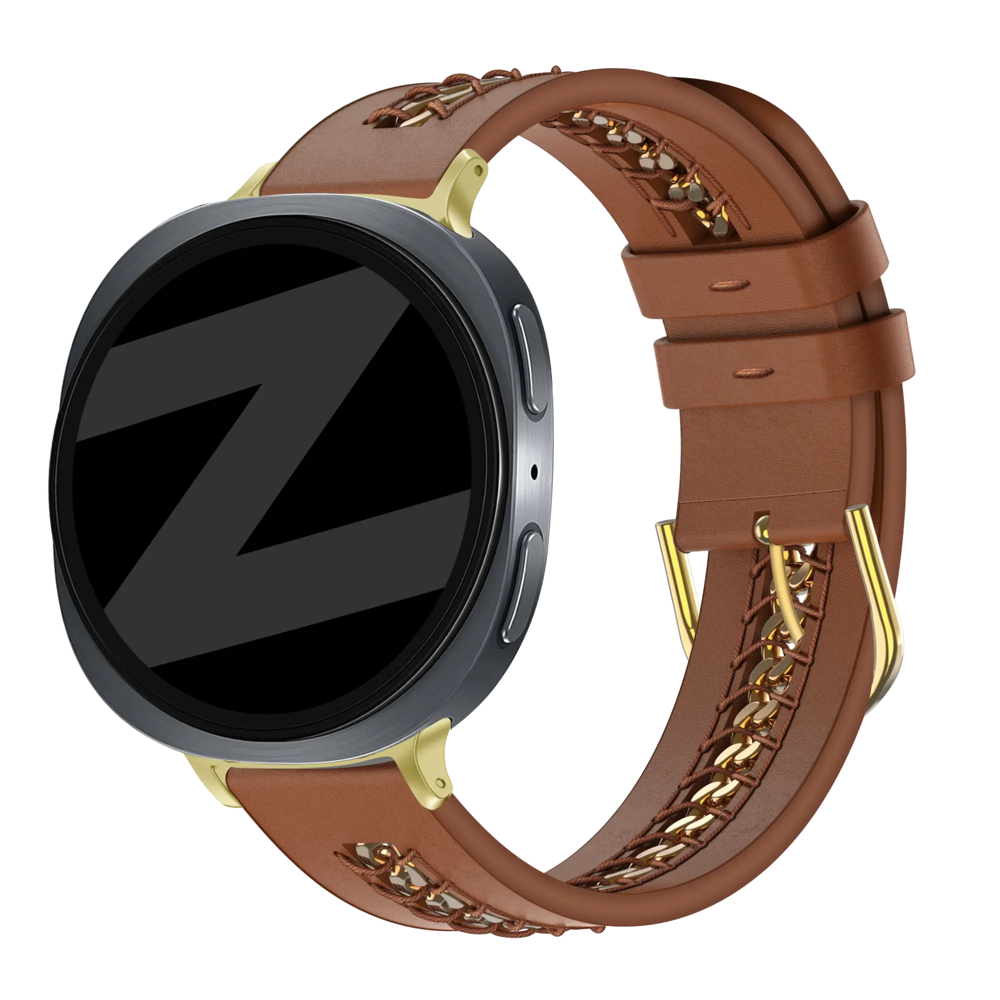 Bandz Samsung Galaxy Watch 8 - 44mm Leather Strap 'Chains' (Brown)