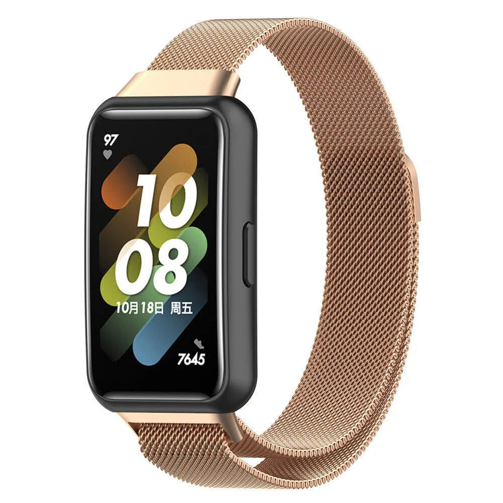 Milanese Strap, rose gold, on a watch, 3/4 front view