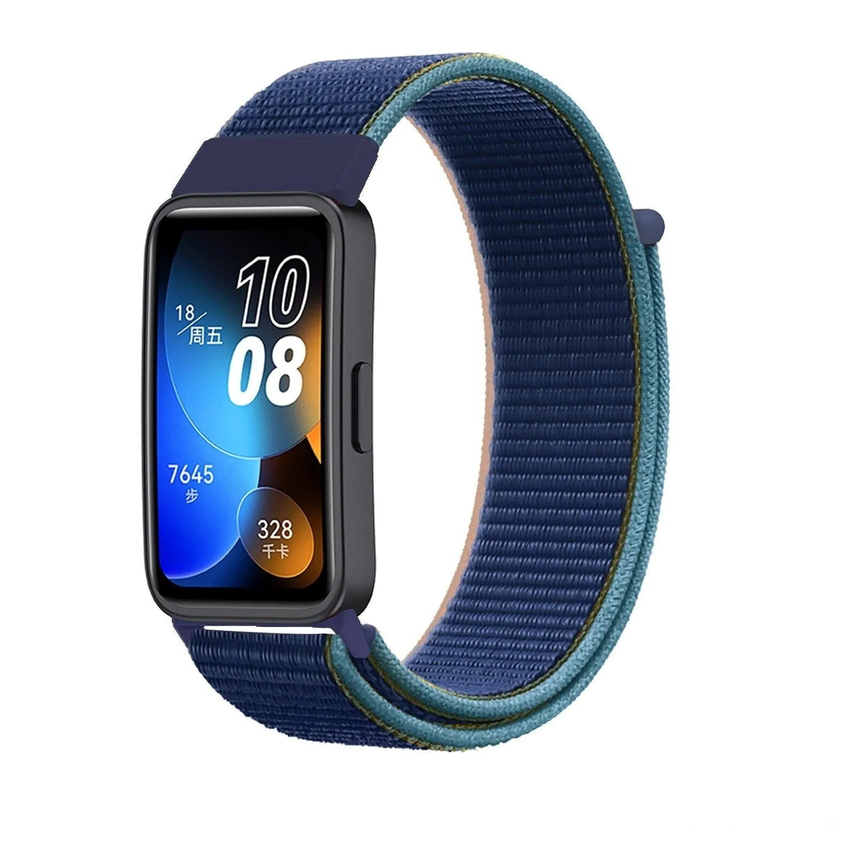 Nylon Strap, dark blue, on a watch, 3/4 front view