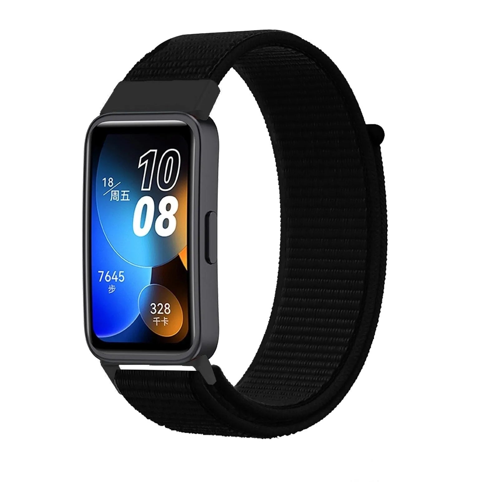 Nylon Strap, black, on a watch, 3/4 front view