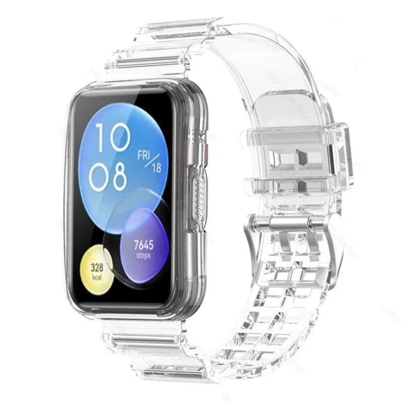 Silicone Clear TPU Strap, on a watch, 3/4 front view