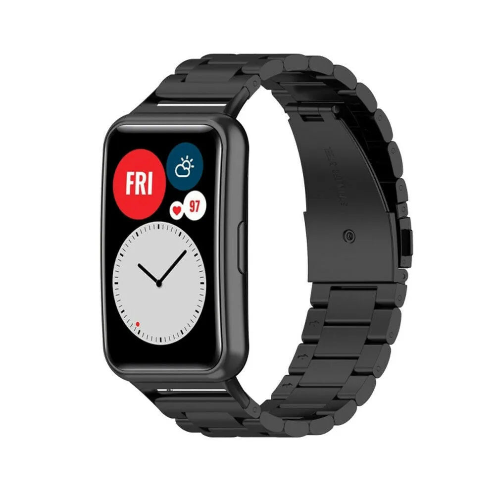 Steel Strap, black, on a watch, 3/4 front view