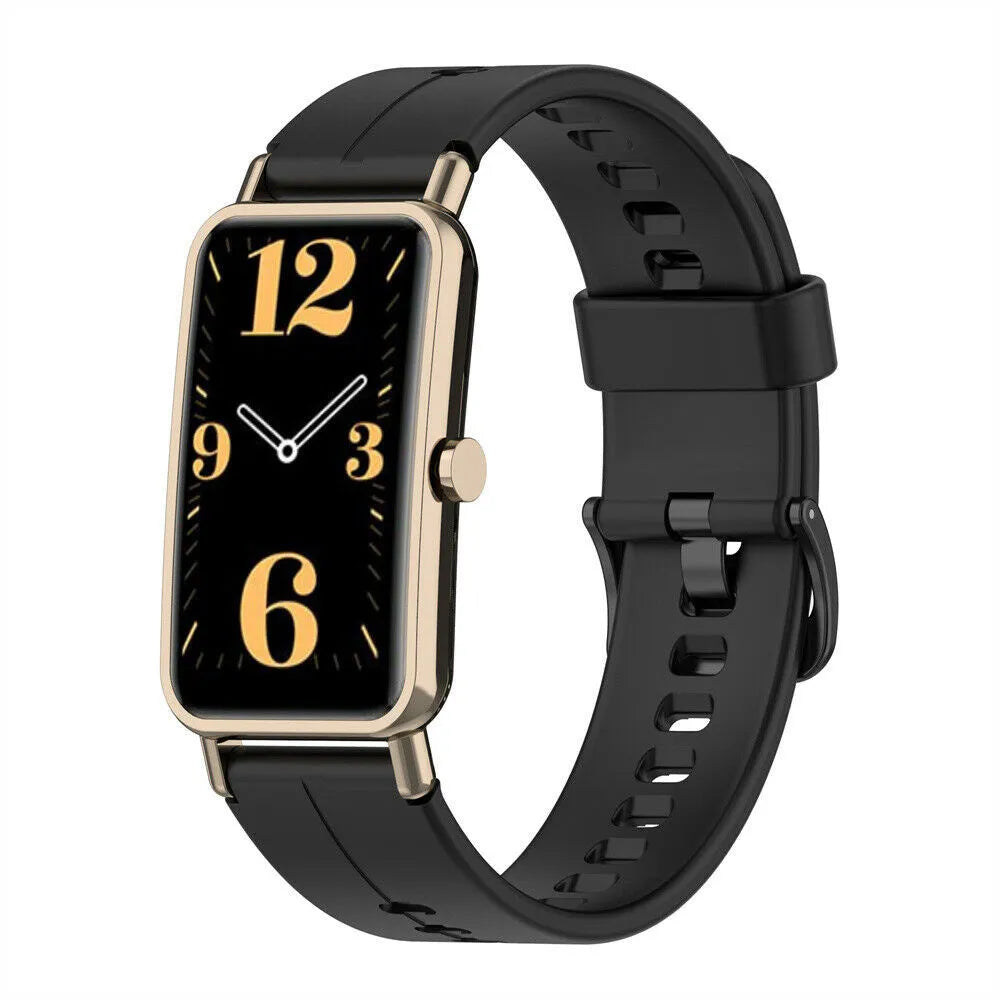 Silicone Strap, black, on a watch, 3/4 front view