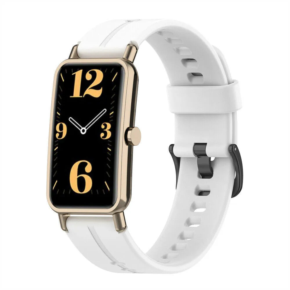 Silicone Strap, white, on a watch, 3/4 front view