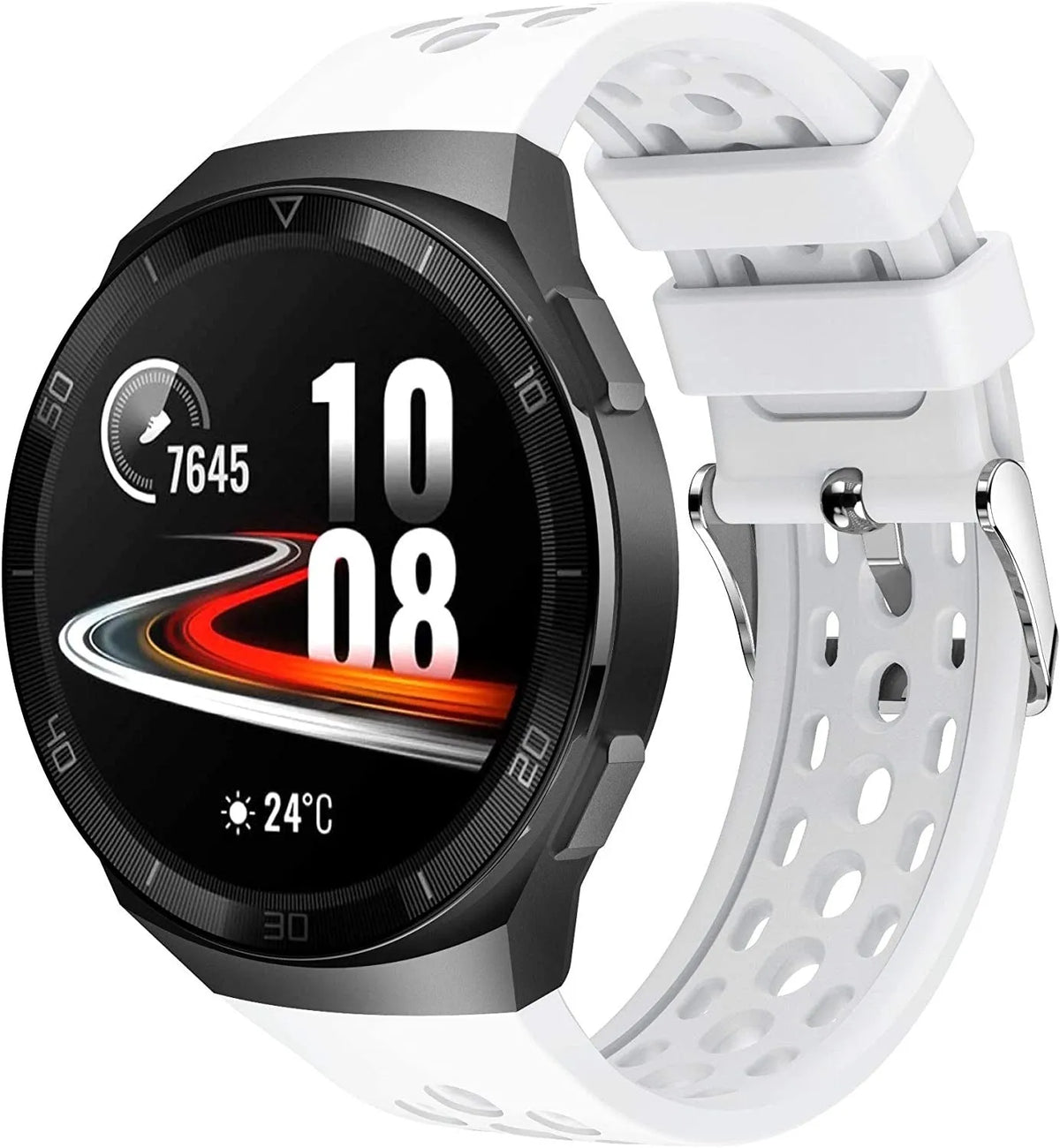 Breathable Silicone Strap, white, on a watch, 3/4 front view