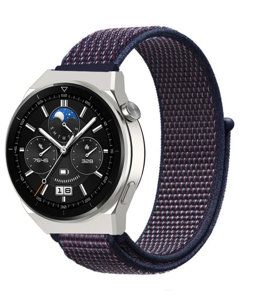 Nylon Strap, indigo, on a watch, 3/4 front view