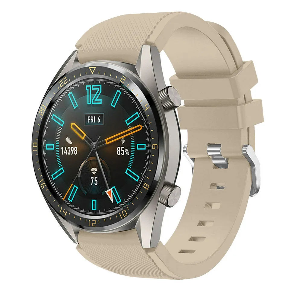 Twill Silicone Strap, beige, on a watch, 3/4 front view