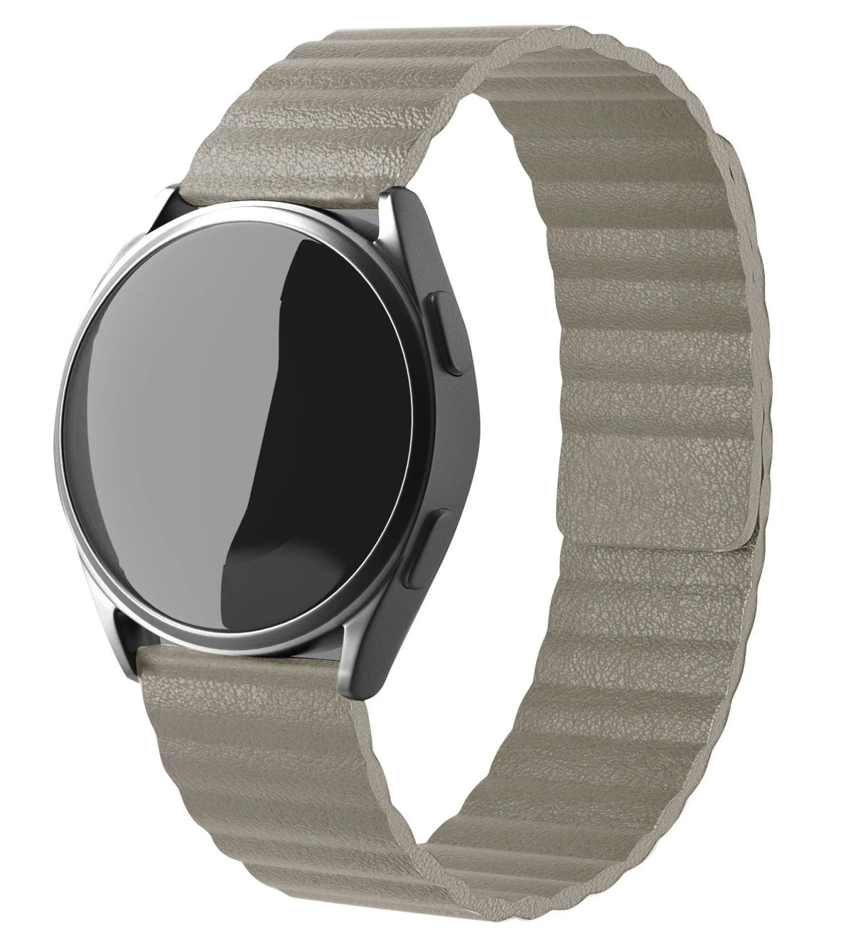 Leather Loop Strap, khaki, on a watch, 3/4 front view