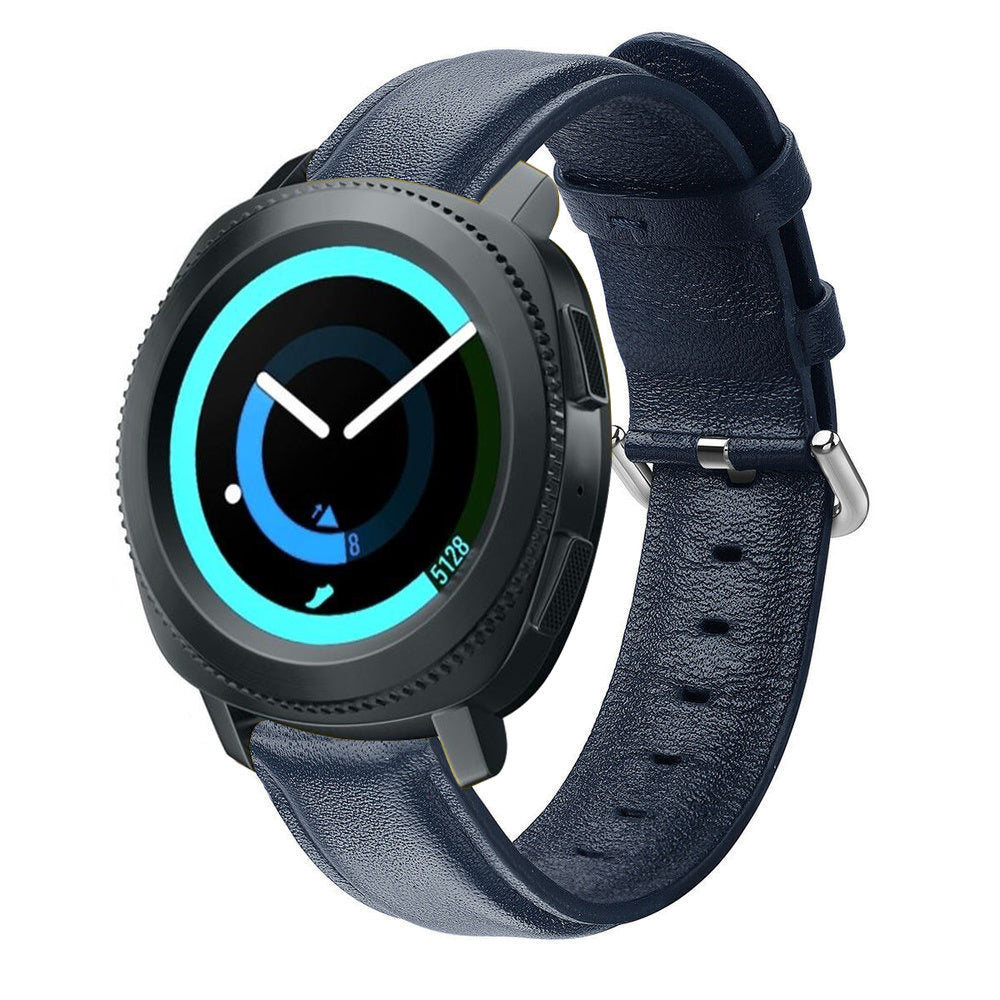 Leather Strap, dark blue, on a watch, 3/4 front view