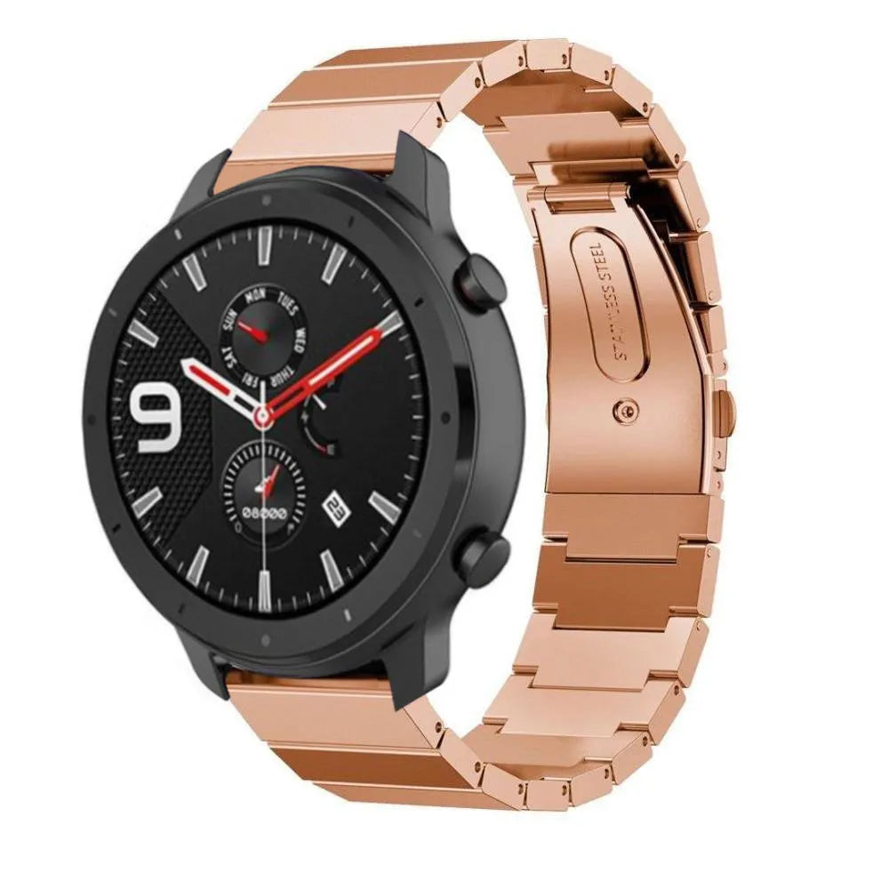 Premium Metal Strap, rose gold, on a watch, 3/4 front view