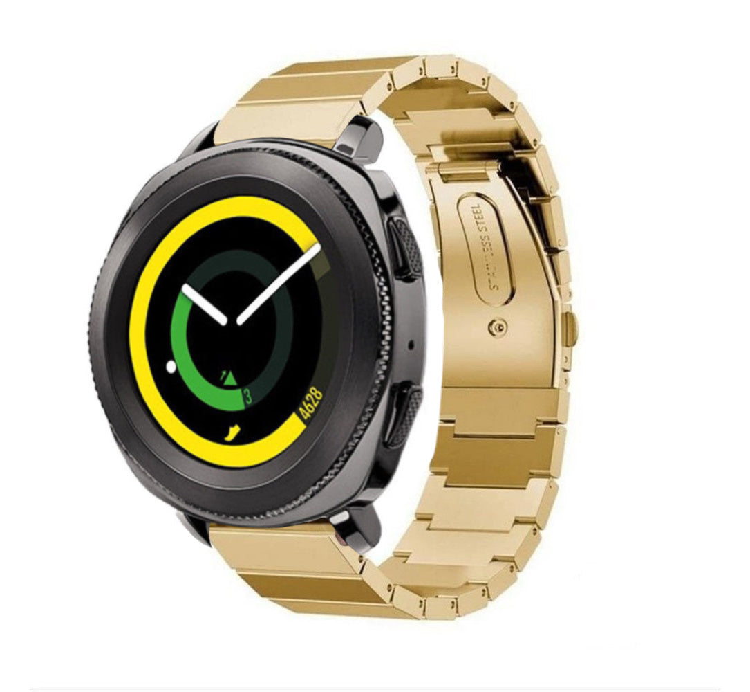 Premium Metal Strap, gold, on a watch, 3/4 front view