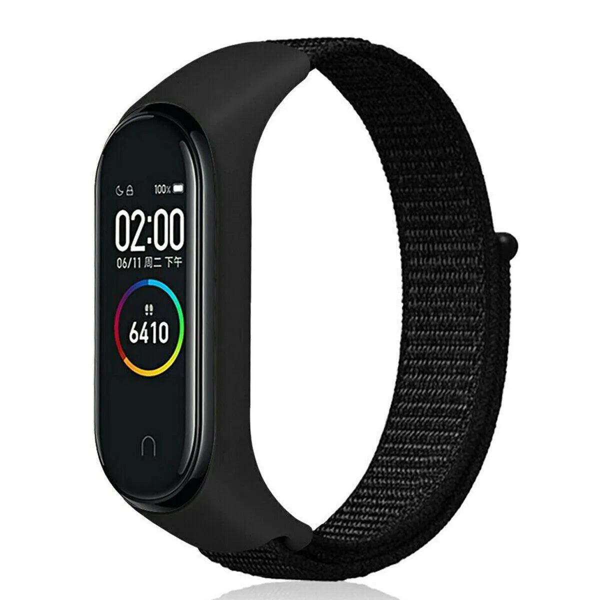 Nylon Strap, black, on a watch, 3/4 front view