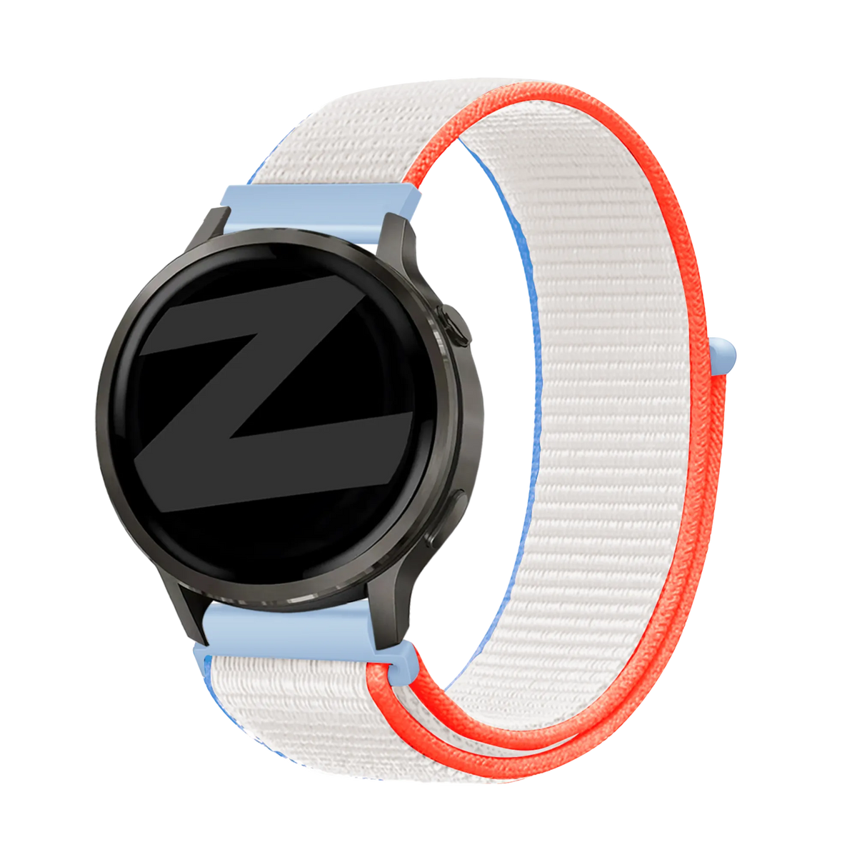 Nylon Loop Strap, milk white, on a watch, 3/4 front view