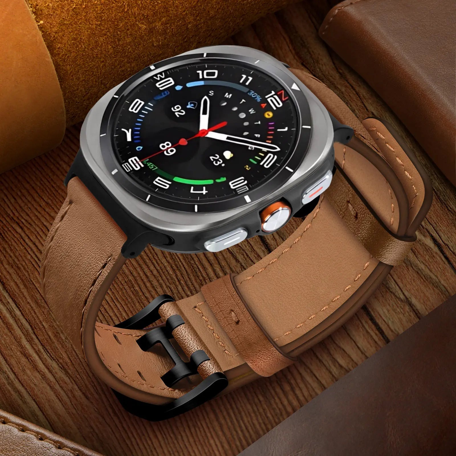 Bracelet cuir à double épingle Samsung Galaxy Watch Ultra 2 (marron)