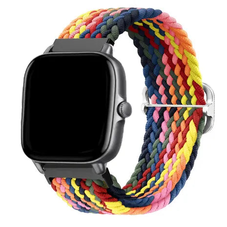 Nylon Adjustable Braided Strap, multicolour, on a watch, 3/4 front view