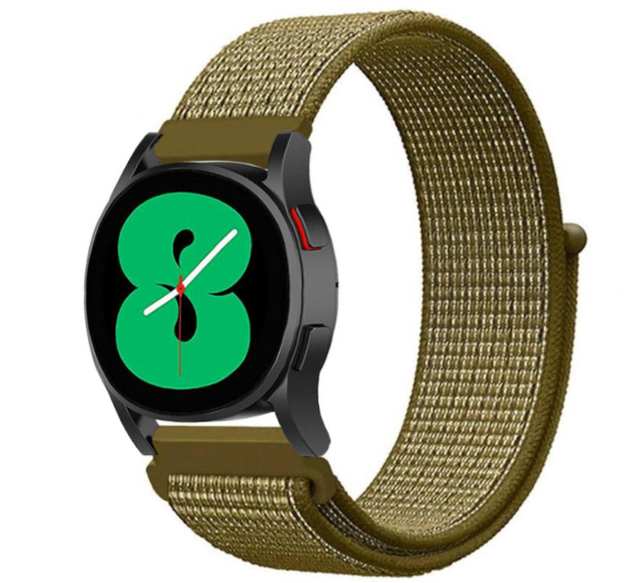 Nylon Strap, olive, on a watch, 3/4 front view