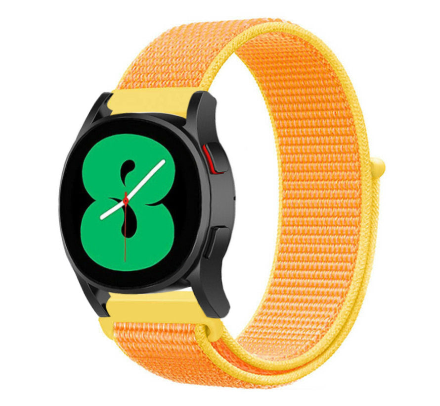 Nylon Strap, light yellow, on a watch, 3/4 front view