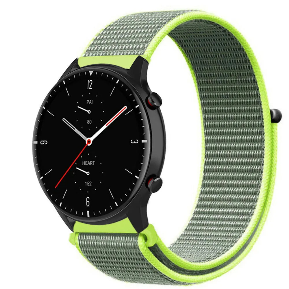 Nylon Strap, fluorescent, on a watch, 3/4 front view
