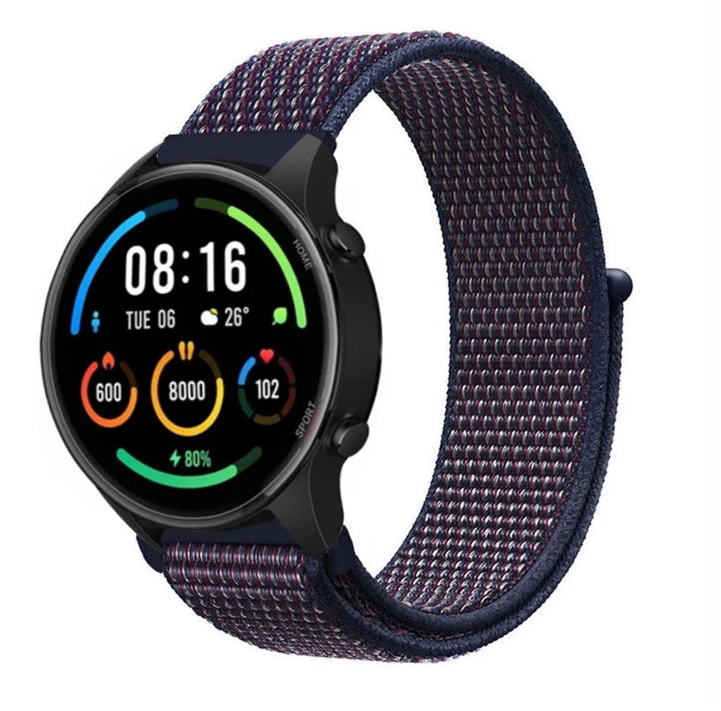 Nylon Strap, indigo, on a watch, 3/4 front view