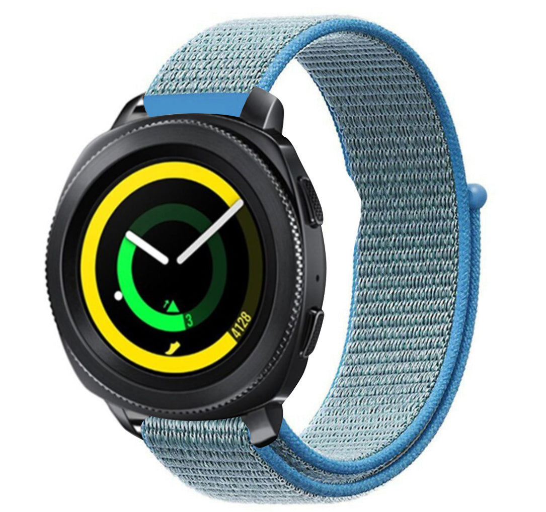 Nylon Strap, blue, on a watch, 3/4 front view