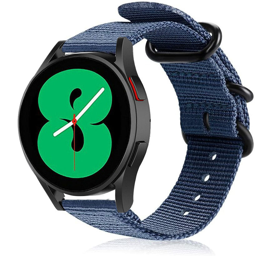 Nylon Buckle Strap, blue, on a watch, 3/4 front view